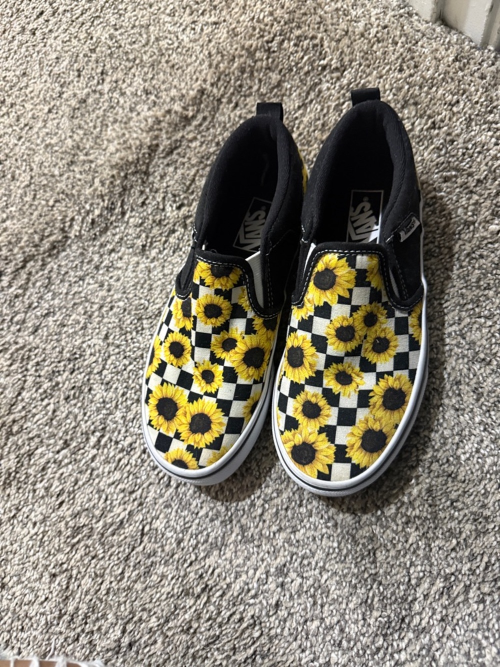 Vans Kids Slip-On Checkerboard Sunflower Sneakers - Yellow/Black/White